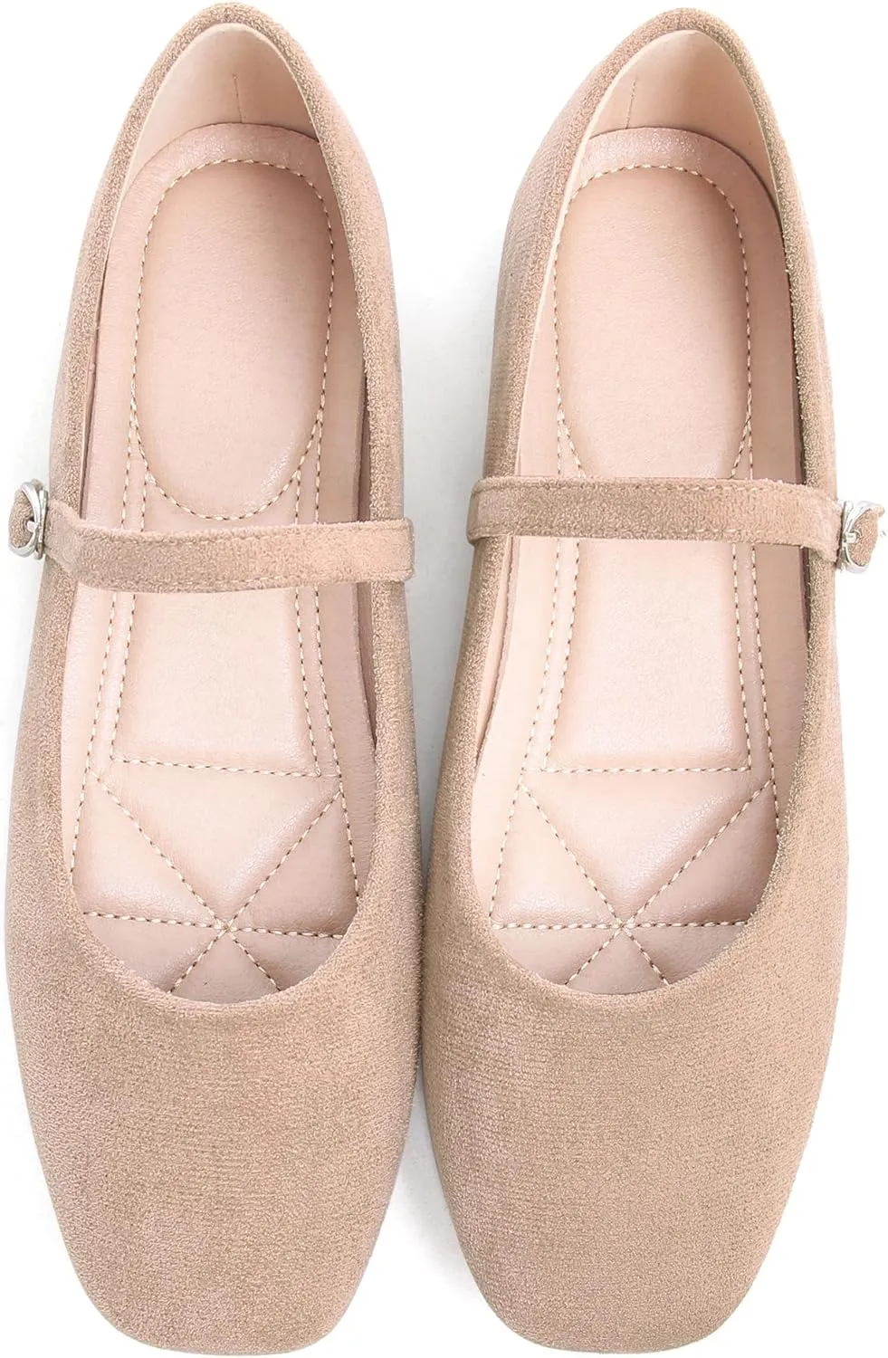 Dear Time Women's Comfortable Mary Jane Flats Soft Flats Square Toe Casual Ballet Flats with Ankle Strap