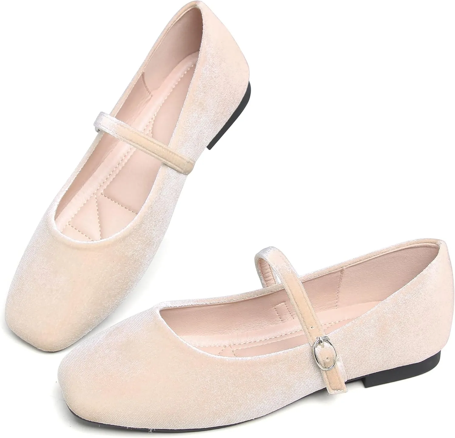 Dear Time Women's Comfortable Mary Jane Flats Soft Flats Square Toe Casual Ballet Flats with Ankle Strap