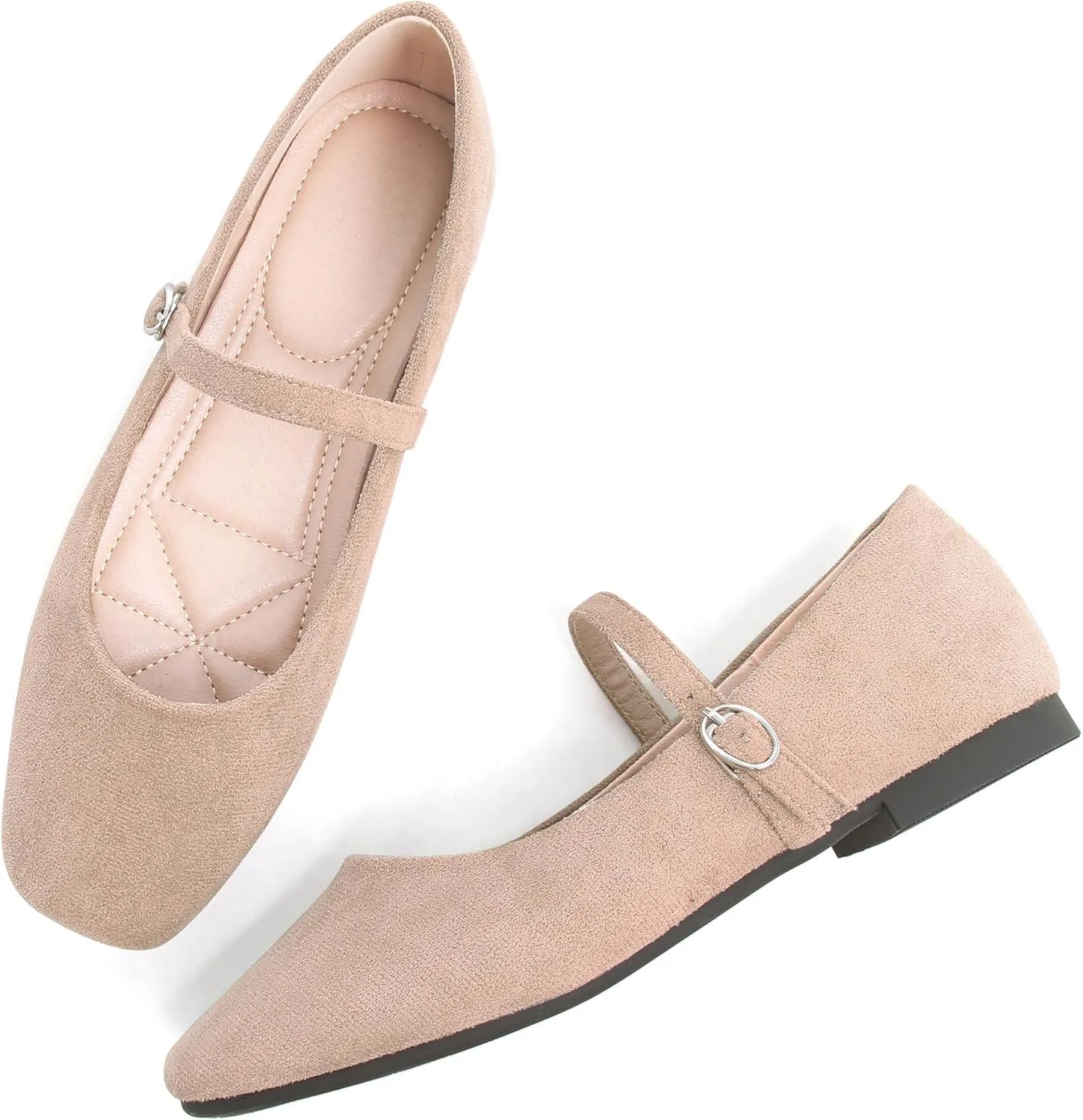 Dear Time Women's Comfortable Mary Jane Flats Soft Flats Square Toe Casual Ballet Flats with Ankle Strap