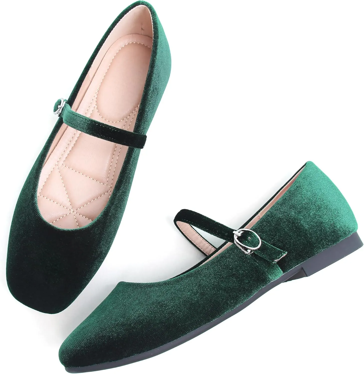 Dear Time Women's Comfortable Mary Jane Flats Soft Flats Square Toe Casual Ballet Flats with Ankle Strap