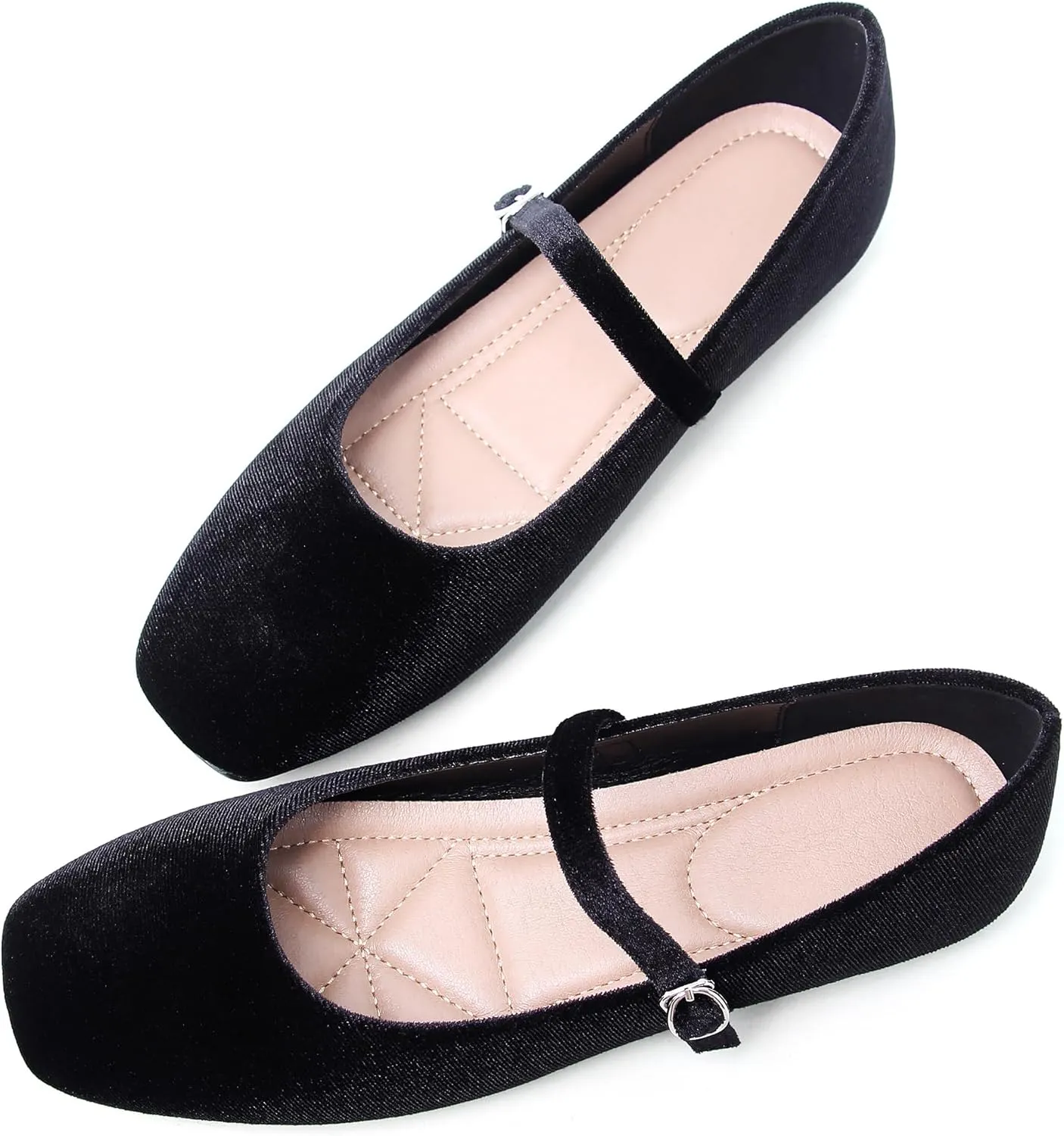 Dear Time Women's Comfortable Mary Jane Flats Soft Flats Square Toe Casual Ballet Flats with Ankle Strap