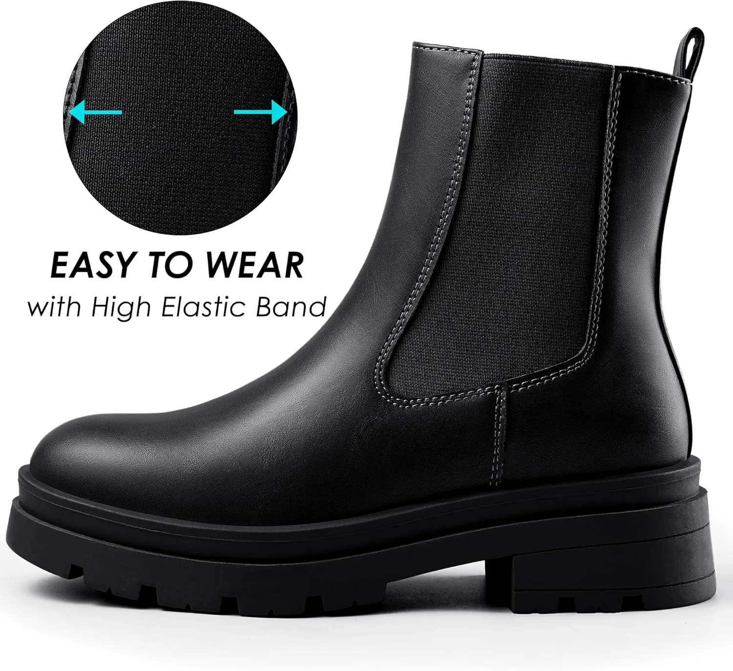 Dodow Womens Chelsea Boots Chunky Heel High Elastic Slip On Ankle Booties