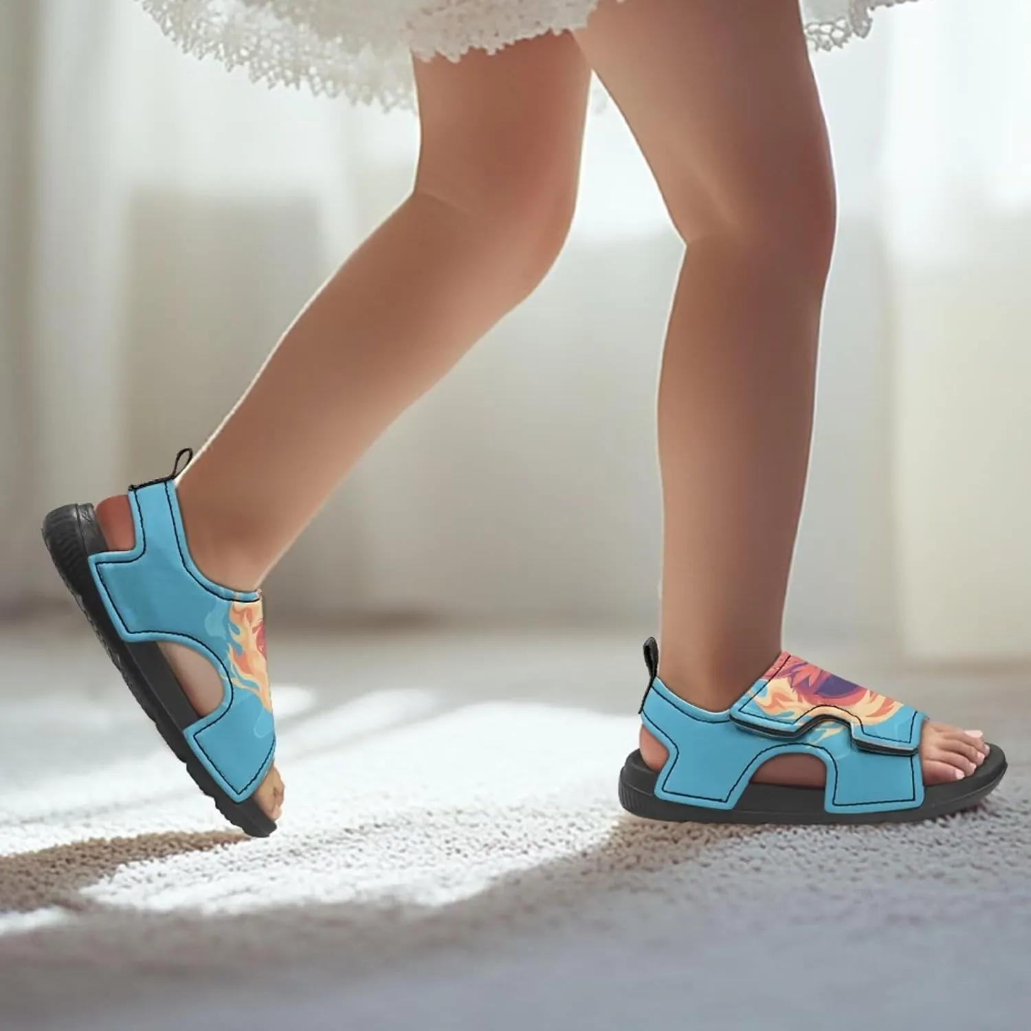 Dragon Kids Athletic Summer Sports Sandals Comfort Arch Support Open Toe Hiking Slide with Magic Sticker