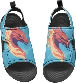 Dragon Kids Athletic Summer Sports Sandals Comfort Arch Support Open Toe Hiking Slide with Magic Sticker