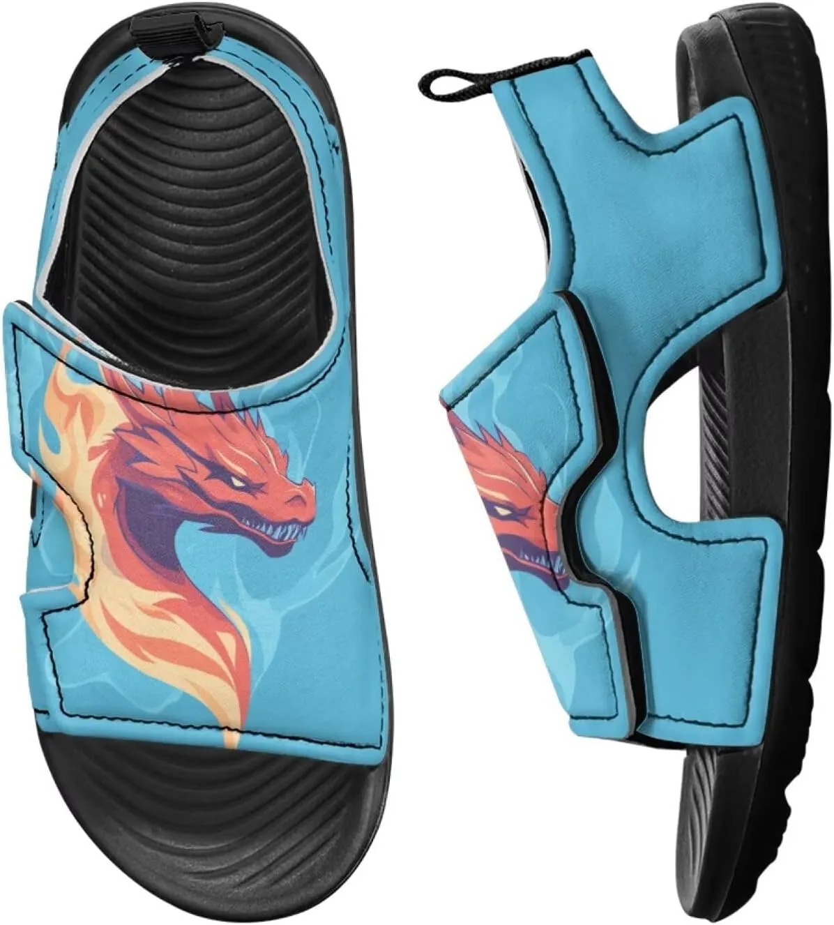 Dragon Kids Athletic Summer Sports Sandals Comfort Arch Support Open Toe Hiking Slide with Magic Sticker