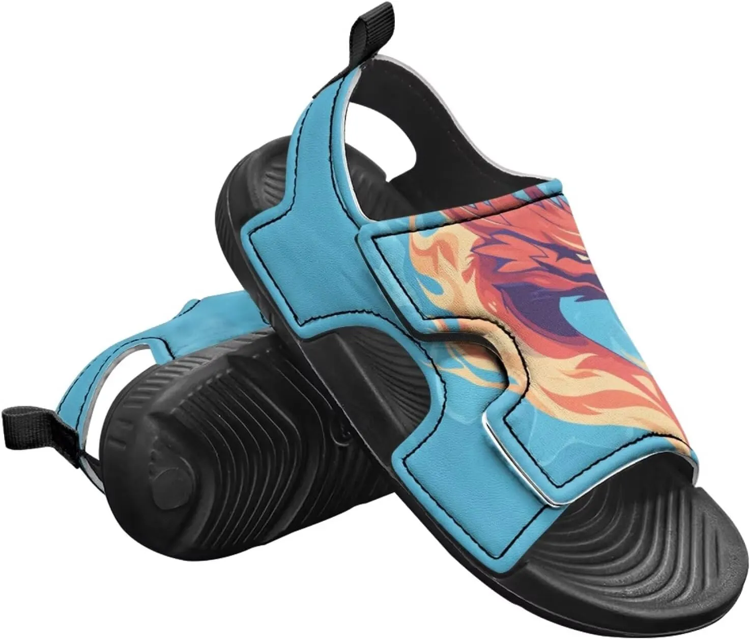 Dragon Kids Athletic Summer Sports Sandals Comfort Arch Support Open Toe Hiking Slide with Magic Sticker