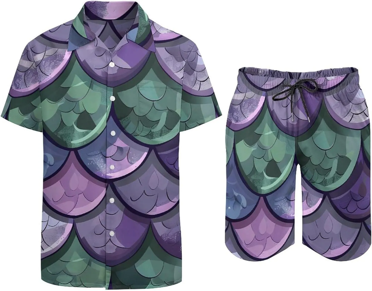 Dragon Scales Texture Men's Hawaiian Set Casual Short Sleeve Shirt And Shorts Suits Outfits Beach Shirt 2 Piece