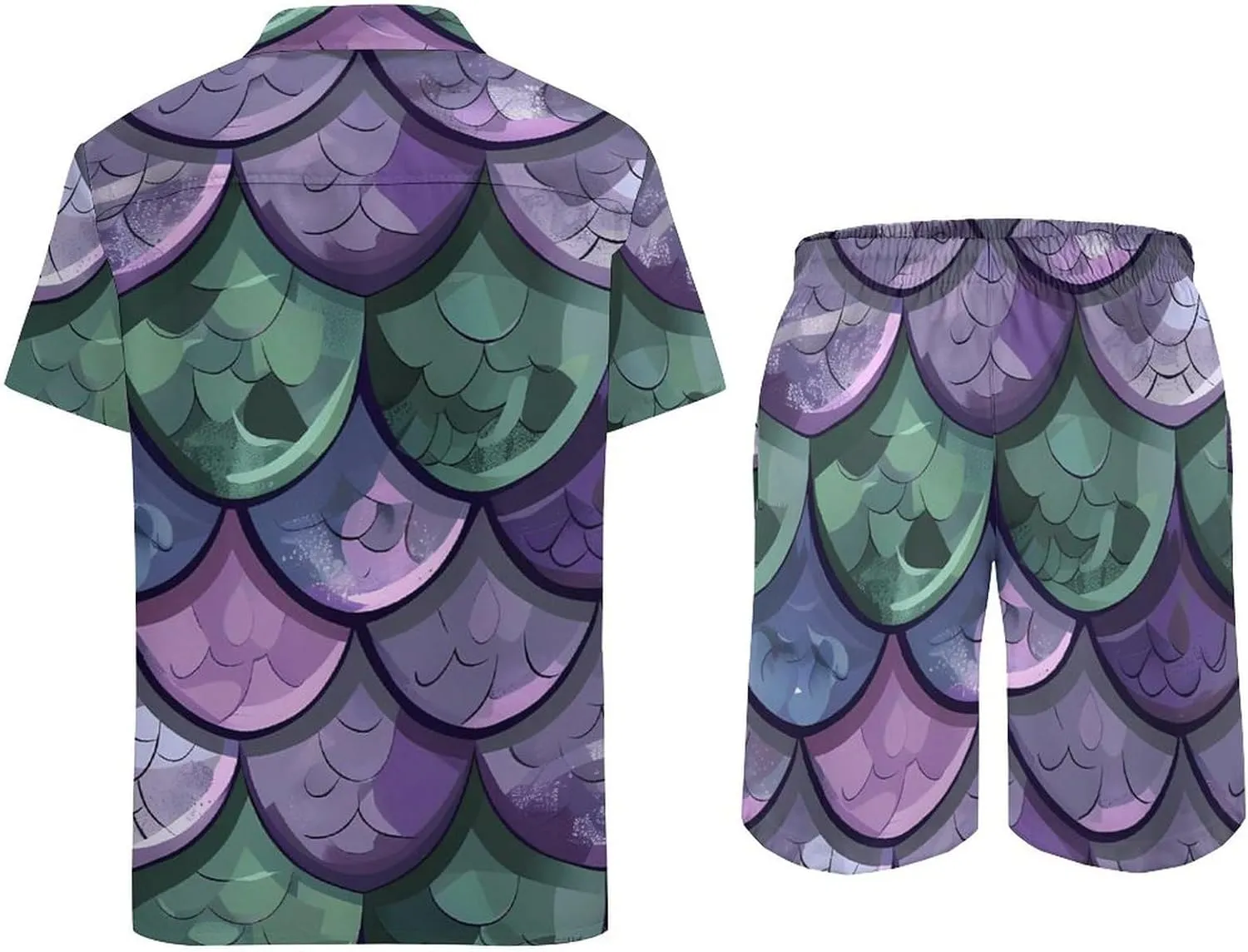 Dragon Scales Texture Men's Hawaiian Set Casual Short Sleeve Shirt And Shorts Suits Outfits Beach Shirt 2 Piece