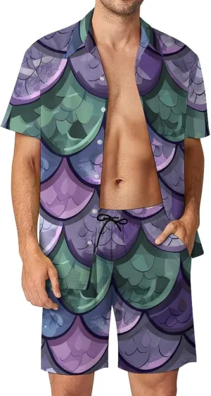 Dragon Scales Texture Men's Hawaiian Set Casual Short Sleeve Shirt And Shorts Suits Outfits Beach Shirt 2 Piece