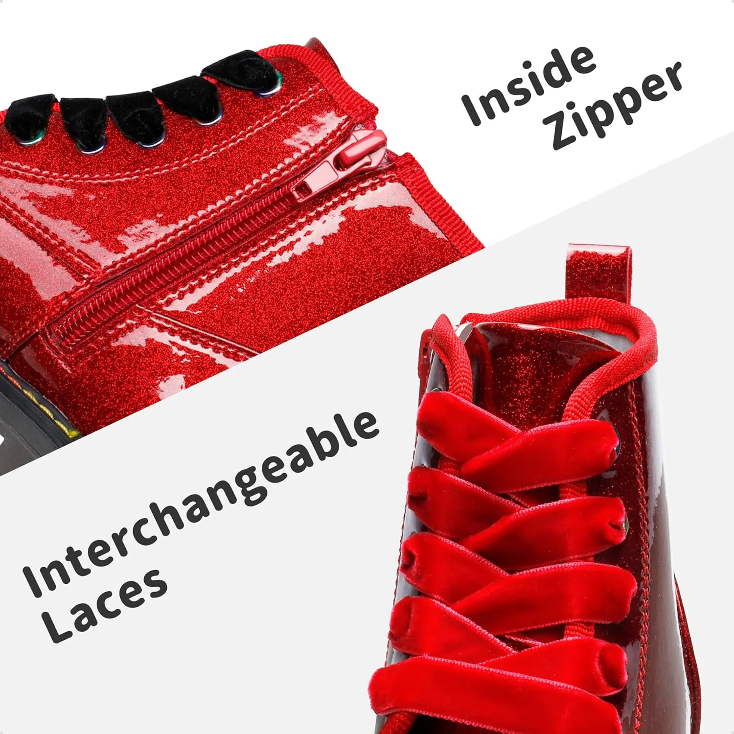 DREAM PAIRS Girls Boys Glitter Ankle Boots Side Zipper Combat Shoes with Lace Up for Toddler/Little Kid/Big Kid
