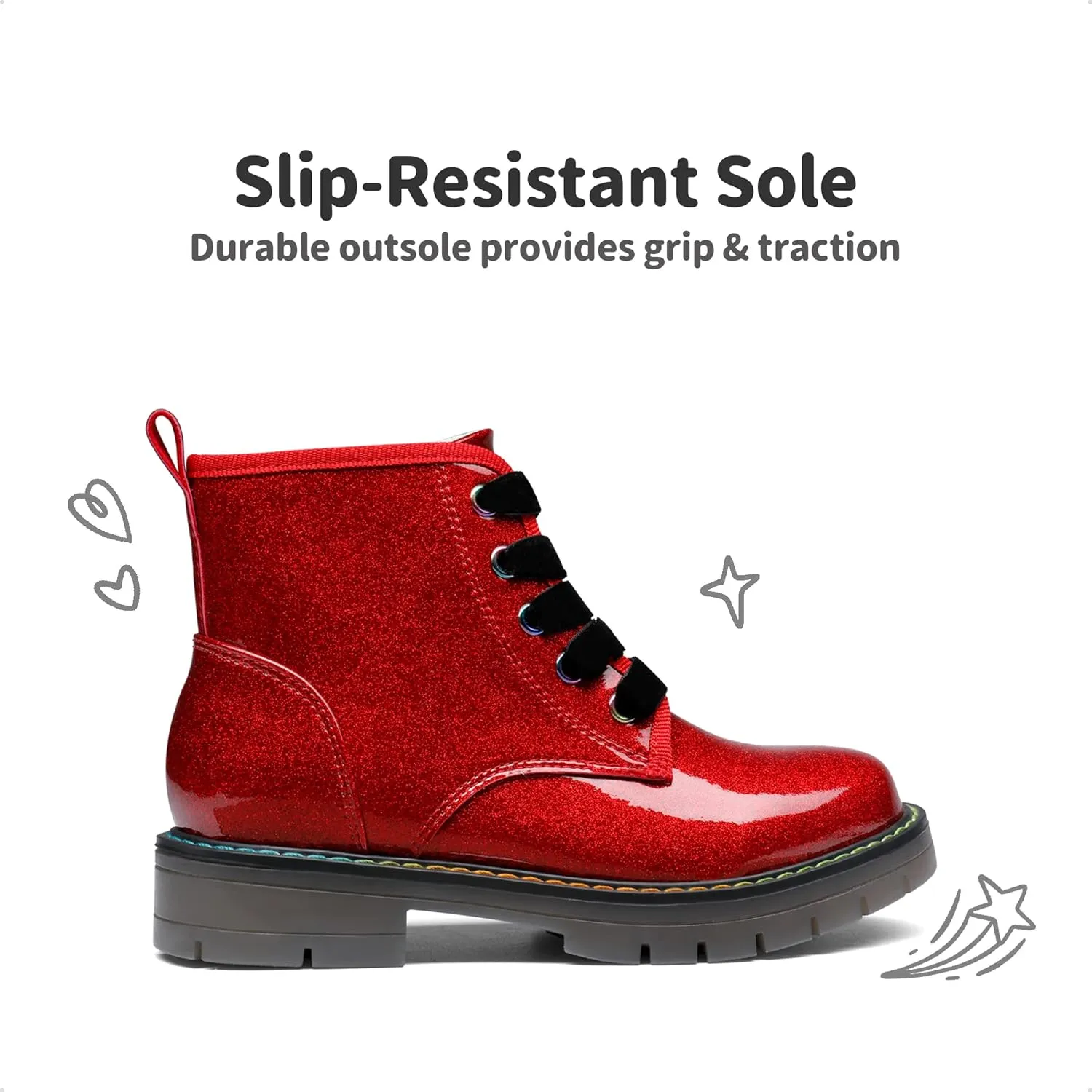 DREAM PAIRS Girls Boys Glitter Ankle Boots Side Zipper Combat Shoes with Lace Up for Toddler/Little Kid/Big Kid