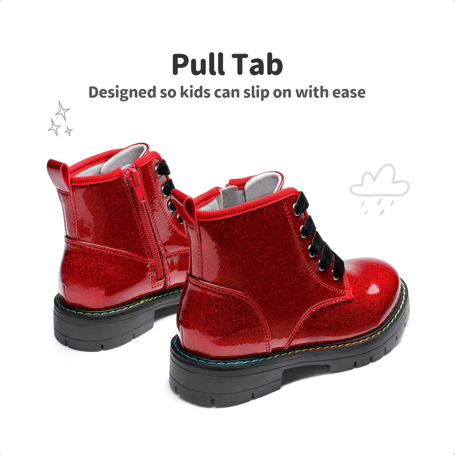 DREAM PAIRS Girls Boys Glitter Ankle Boots Side Zipper Combat Shoes with Lace Up for Toddler/Little Kid/Big Kid
