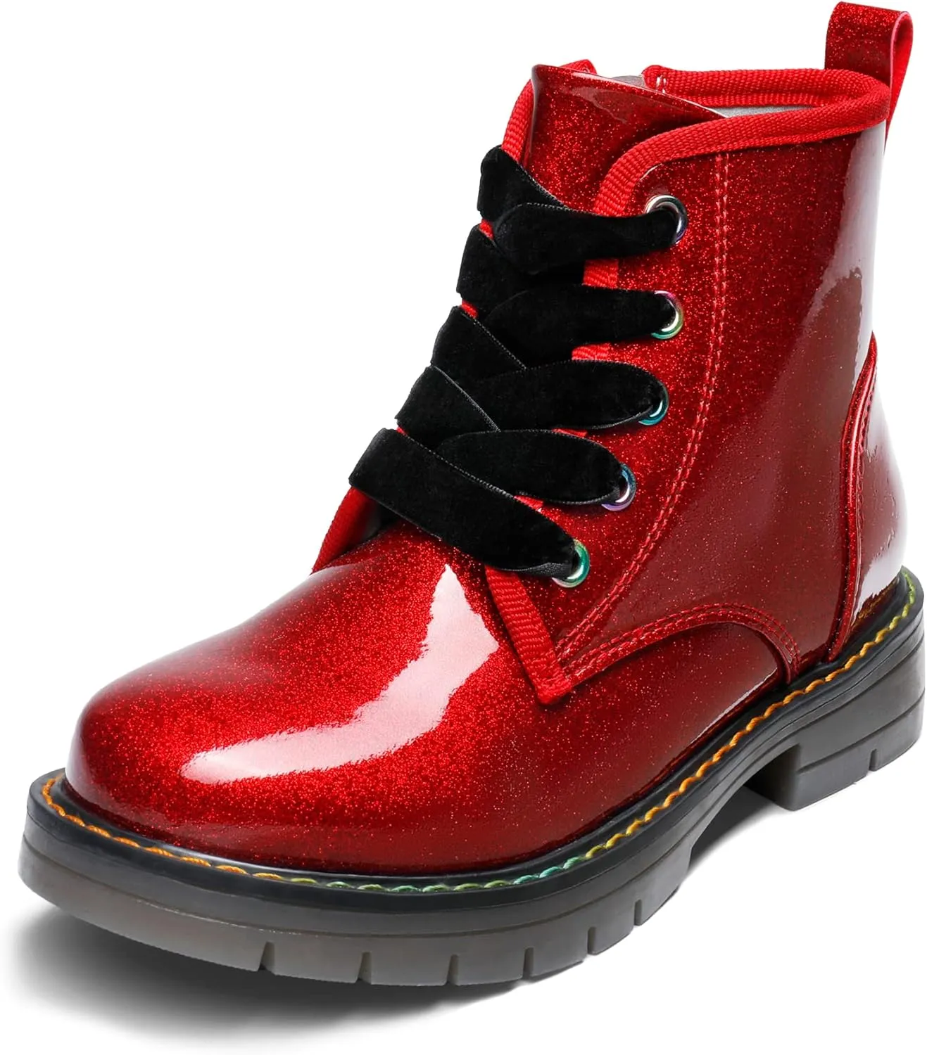 DREAM PAIRS Girls Boys Glitter Ankle Boots Side Zipper Combat Shoes with Lace Up for Toddler/Little Kid/Big Kid