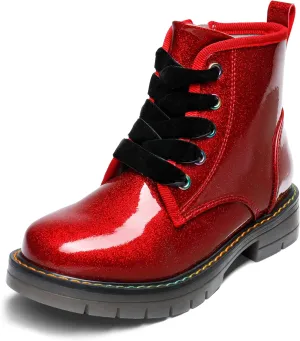 DREAM PAIRS Girls Boys Glitter Ankle Boots Side Zipper Combat Shoes with Lace Up for Toddler/Little Kid/Big Kid