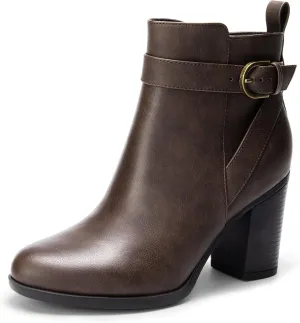 DREAM PAIRS Women's Chunky High Heel Ankle Boots Round Toe Fall Short Booties Shoes