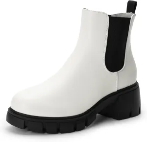 DREAM PAIRS Women's Elastic Chelsea Ankle Boots Platform Low Chunky Block Heel Lug Sole Slip on Fall Heeled Booties Shoes