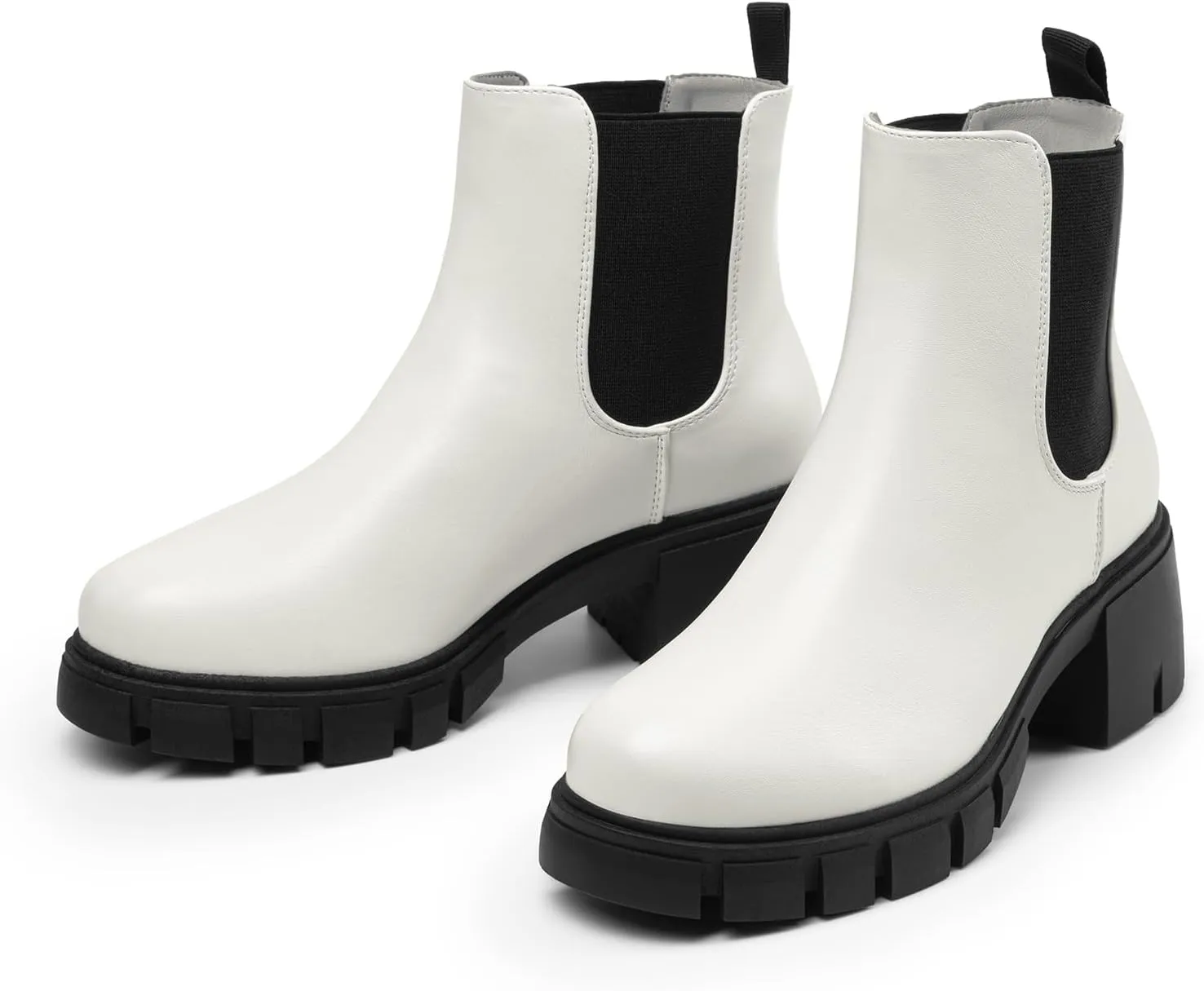 DREAM PAIRS Women's Elastic Chelsea Ankle Boots Platform Low Chunky Block Heel Lug Sole Slip on Fall Heeled Booties Shoes