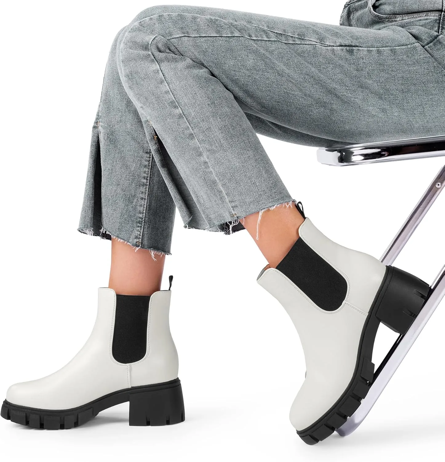 DREAM PAIRS Women's Elastic Chelsea Ankle Boots Platform Low Chunky Block Heel Lug Sole Slip on Fall Heeled Booties Shoes