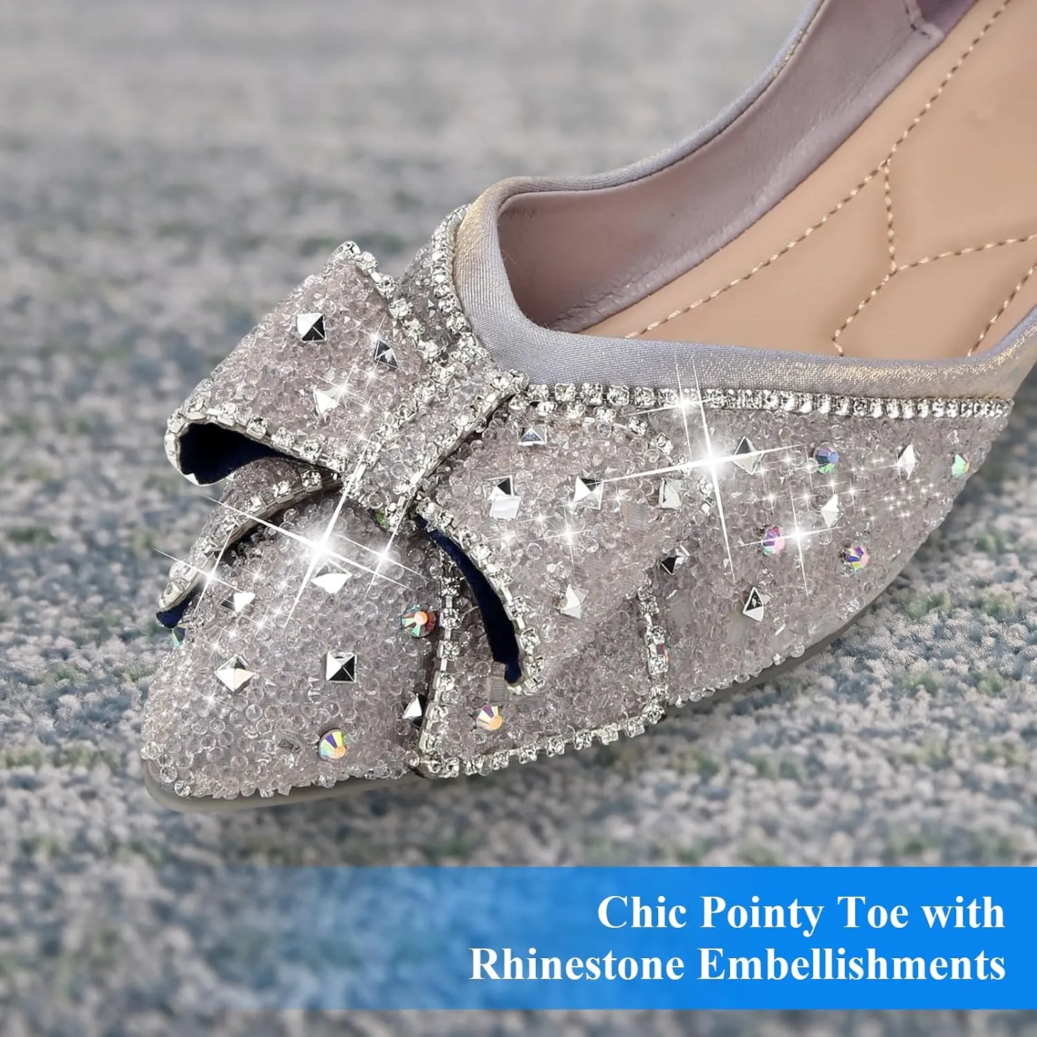 Dressy Flats Shoes for Women Comfortable Wedding Flats Rhinestone Fancy Ballet Flats Pointy Toe Flats
