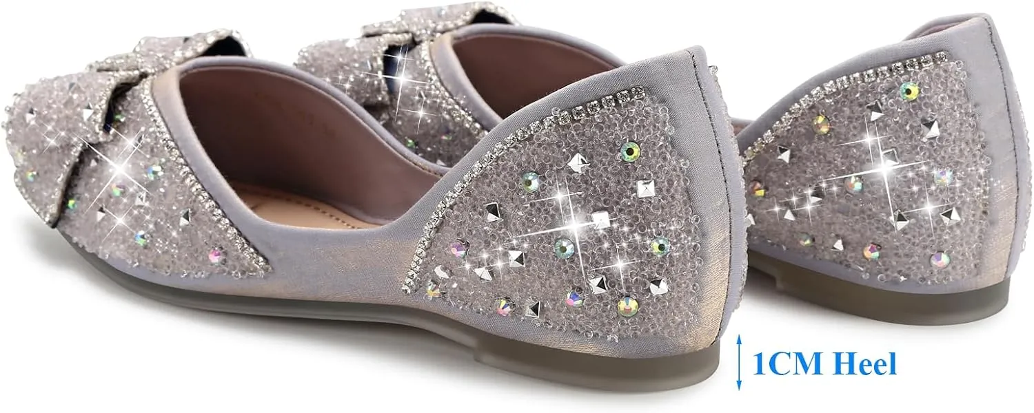 Dressy Flats Shoes for Women Comfortable Wedding Flats Rhinestone Fancy Ballet Flats Pointy Toe Flats