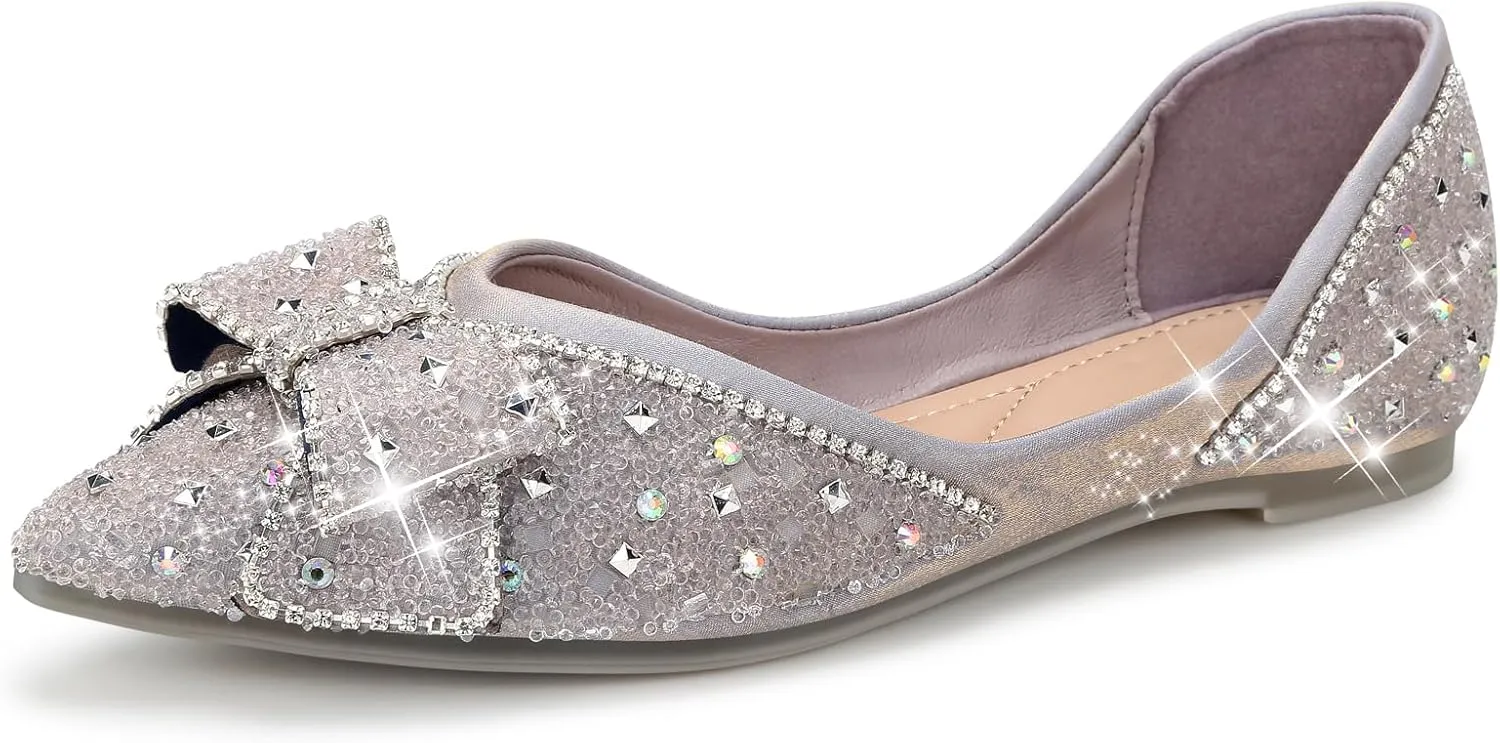 Dressy Flats Shoes for Women Comfortable Wedding Flats Rhinestone Fancy Ballet Flats Pointy Toe Flats