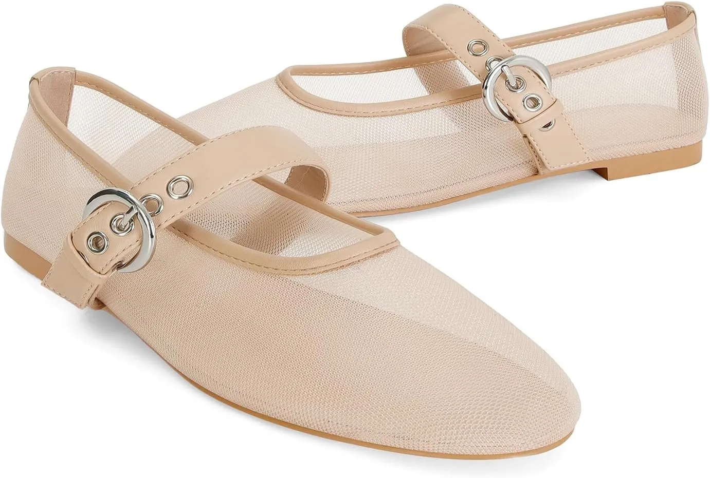 Dsevht Mary Jane Ballet Flats for Women Slip On Round Toe Bling Ballerina Shoes Buckle Strap Casual Dress Shoes