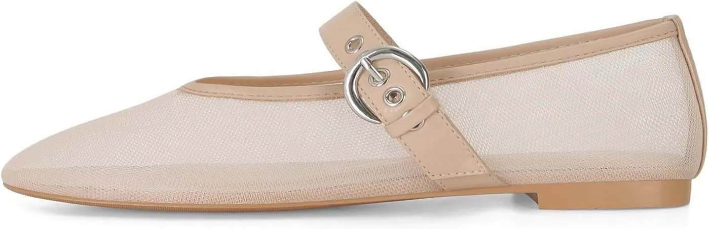 Dsevht Mary Jane Ballet Flats for Women Slip On Round Toe Bling Ballerina Shoes Buckle Strap Casual Dress Shoes