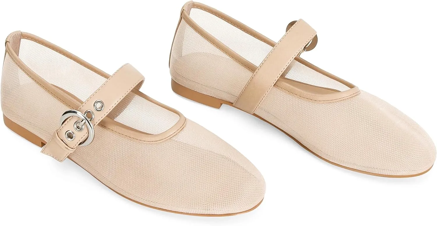 Dsevht Mary Jane Ballet Flats for Women Slip On Round Toe Bling Ballerina Shoes Buckle Strap Casual Dress Shoes
