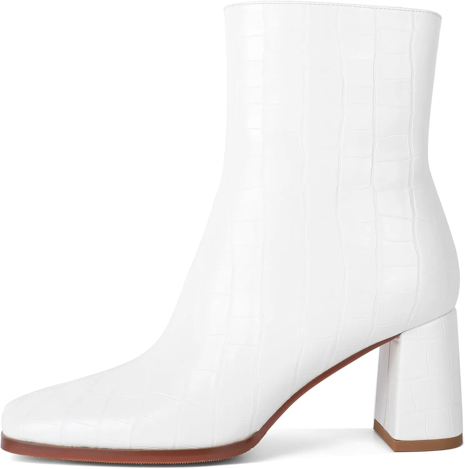 Eldof Ankle Boots Women Chunky Heel Square Toe High Heeled Gogo Short Booties Side Zipper 3 Inches