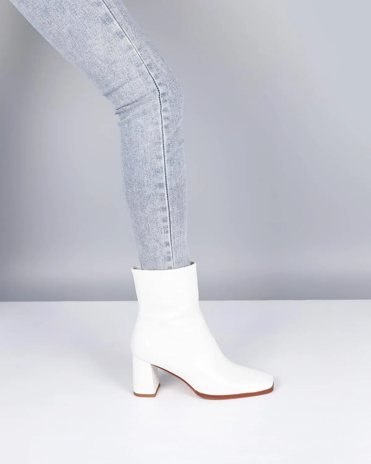 Eldof Ankle Boots Women Chunky Heel Square Toe High Heeled Gogo Short Booties Side Zipper 3 Inches