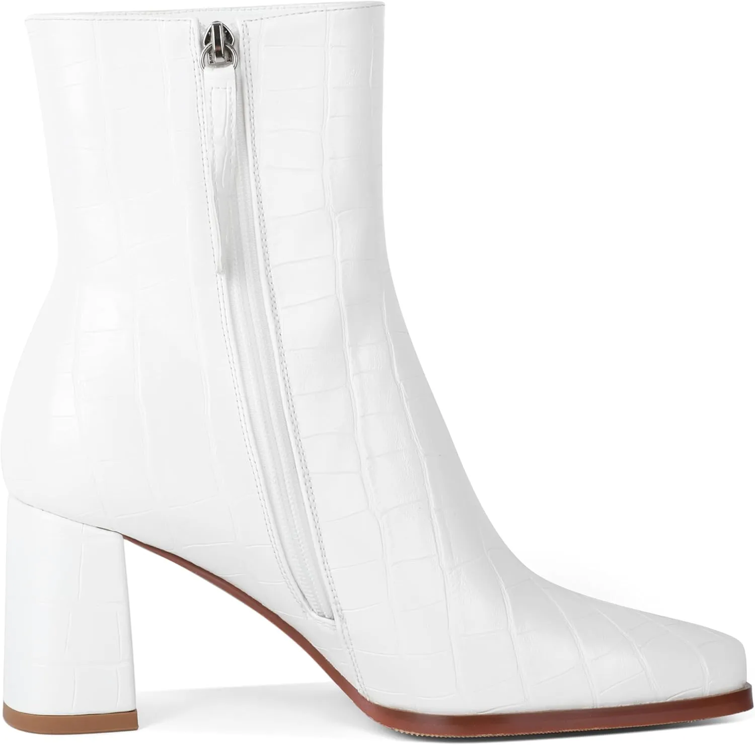 Eldof Ankle Boots Women Chunky Heel Square Toe High Heeled Gogo Short Booties Side Zipper 3 Inches