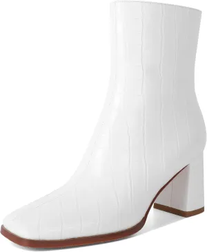 Eldof Ankle Boots Women Chunky Heel Square Toe High Heeled Gogo Short Booties Side Zipper 3 Inches