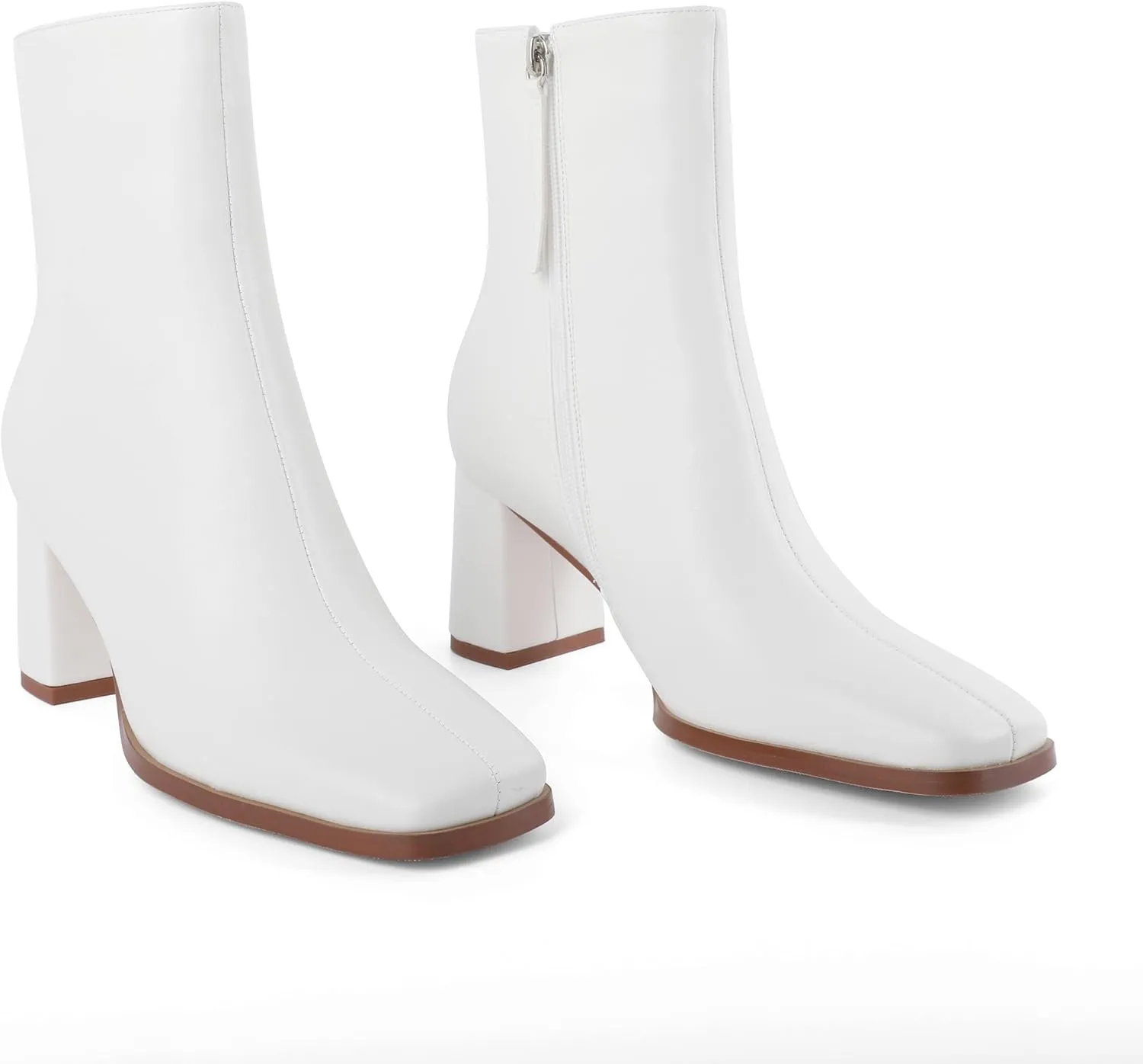 Eldof Ankle Boots Women Chunky Heel Square Toe High Heeled Gogo Short Booties Side Zipper 3 Inches