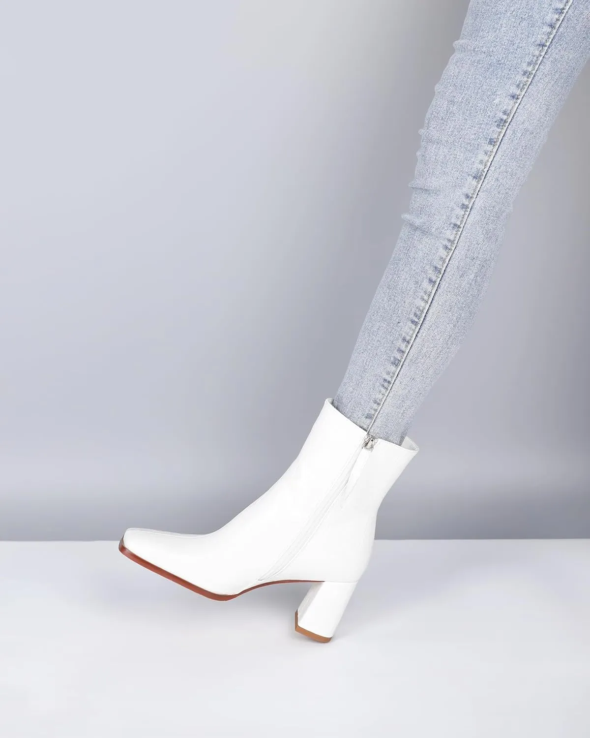 Eldof Ankle Boots Women Chunky Heel Square Toe High Heeled Gogo Short Booties Side Zipper 3 Inches