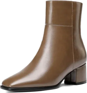 Eldof Low Block Heel Ankle Boots Women's Square Toe Chunky Heel Short Boots Side Zipper Heeled Chelsea Boots