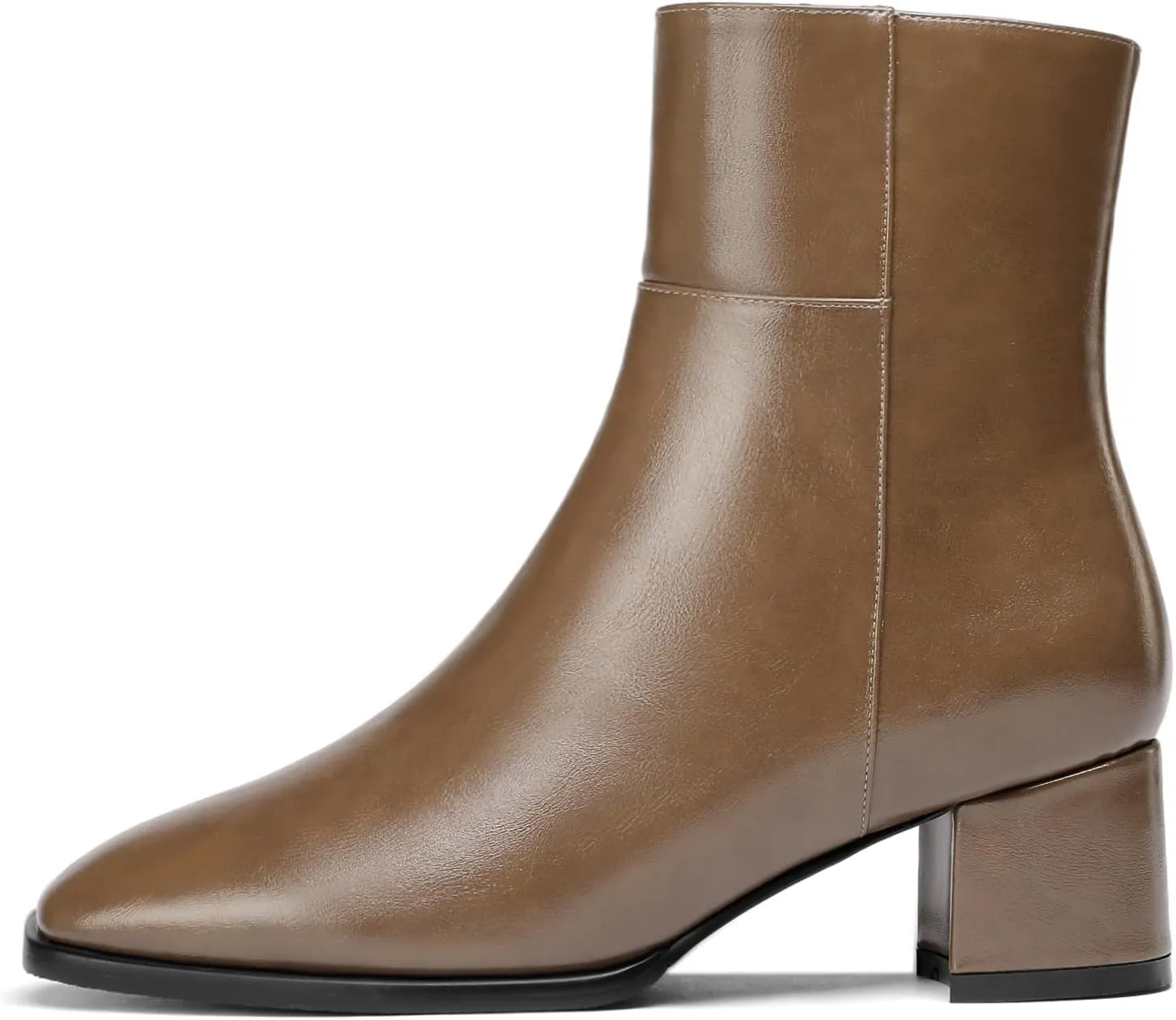 Eldof Low Block Heel Ankle Boots Women's Square Toe Chunky Heel Short Boots Side Zipper Heeled Chelsea Boots