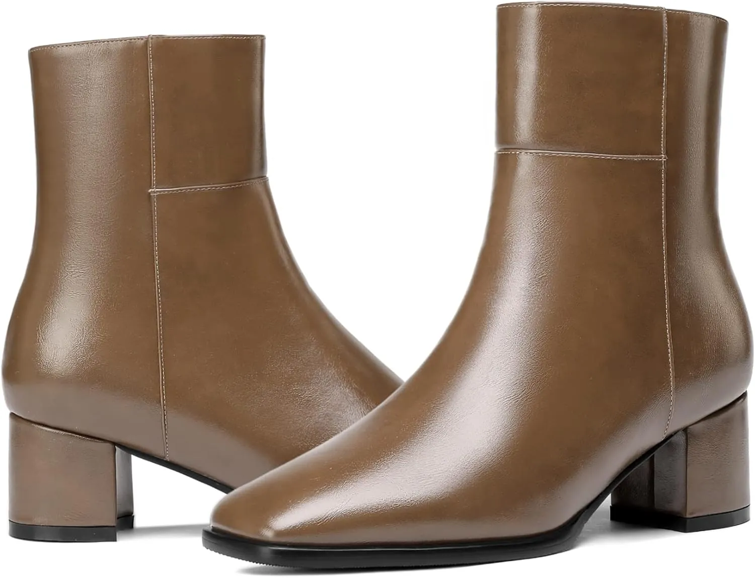 Eldof Low Block Heel Ankle Boots Women's Square Toe Chunky Heel Short Boots Side Zipper Heeled Chelsea Boots