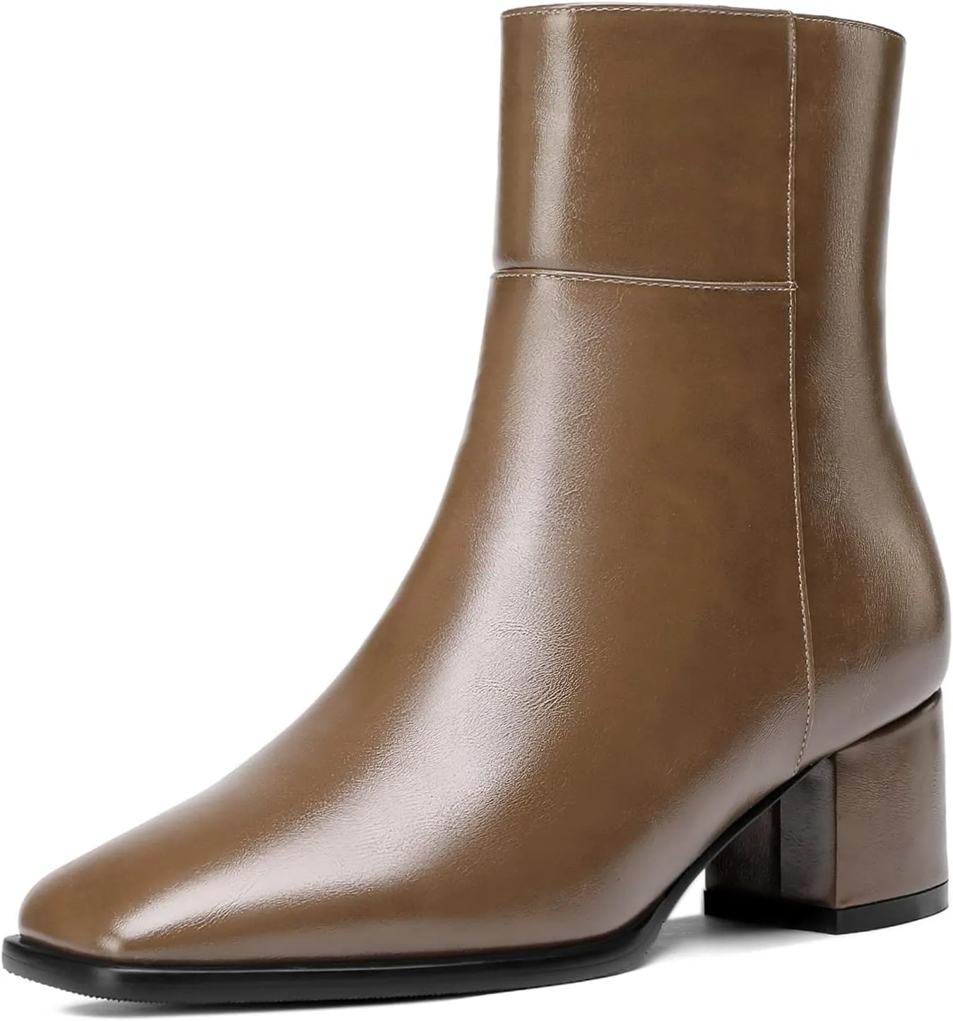 Eldof Low Block Heel Ankle Boots Women's Square Toe Chunky Heel Short Boots Side Zipper Heeled Chelsea Boots