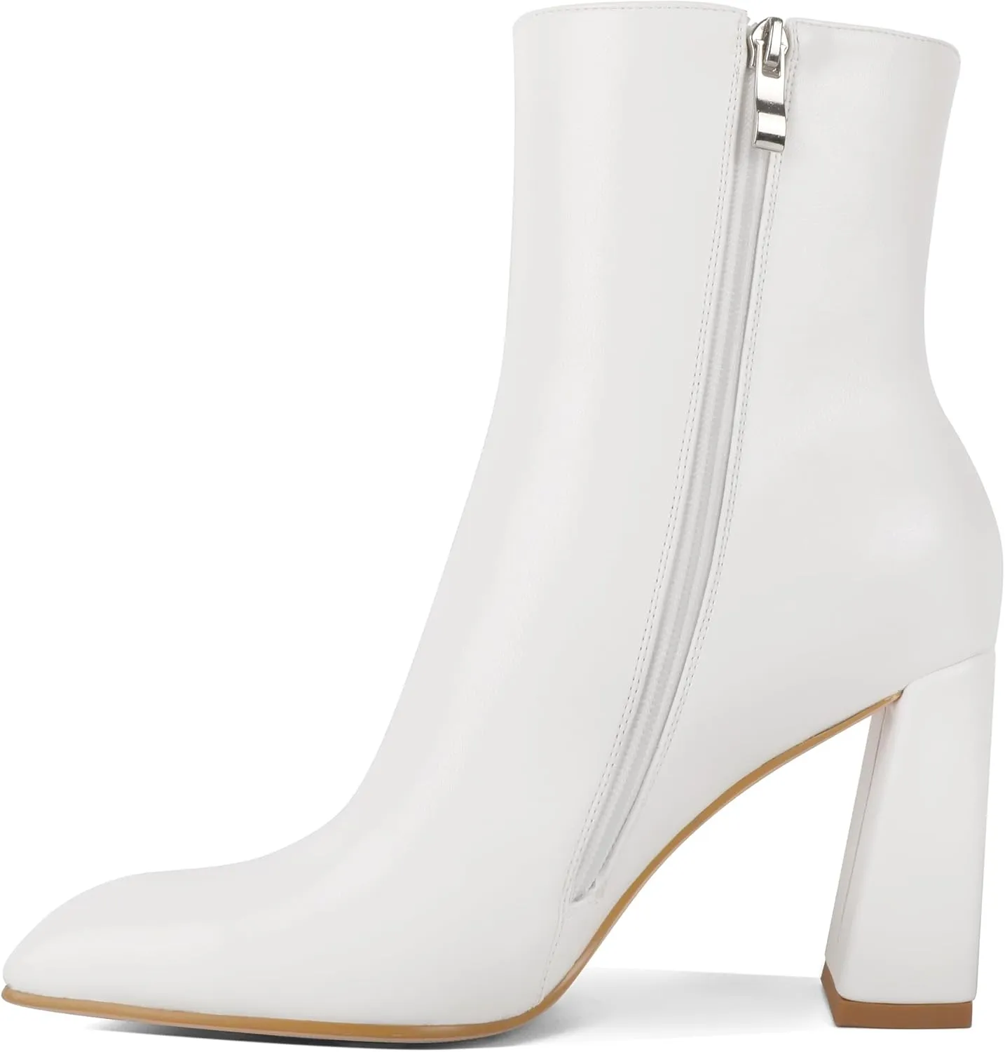 Eldof Square Toe Ankle Boots for Women Block Heel Chunky Gogo Boots High Heeled Short Booties Side Zipper 3 Inches