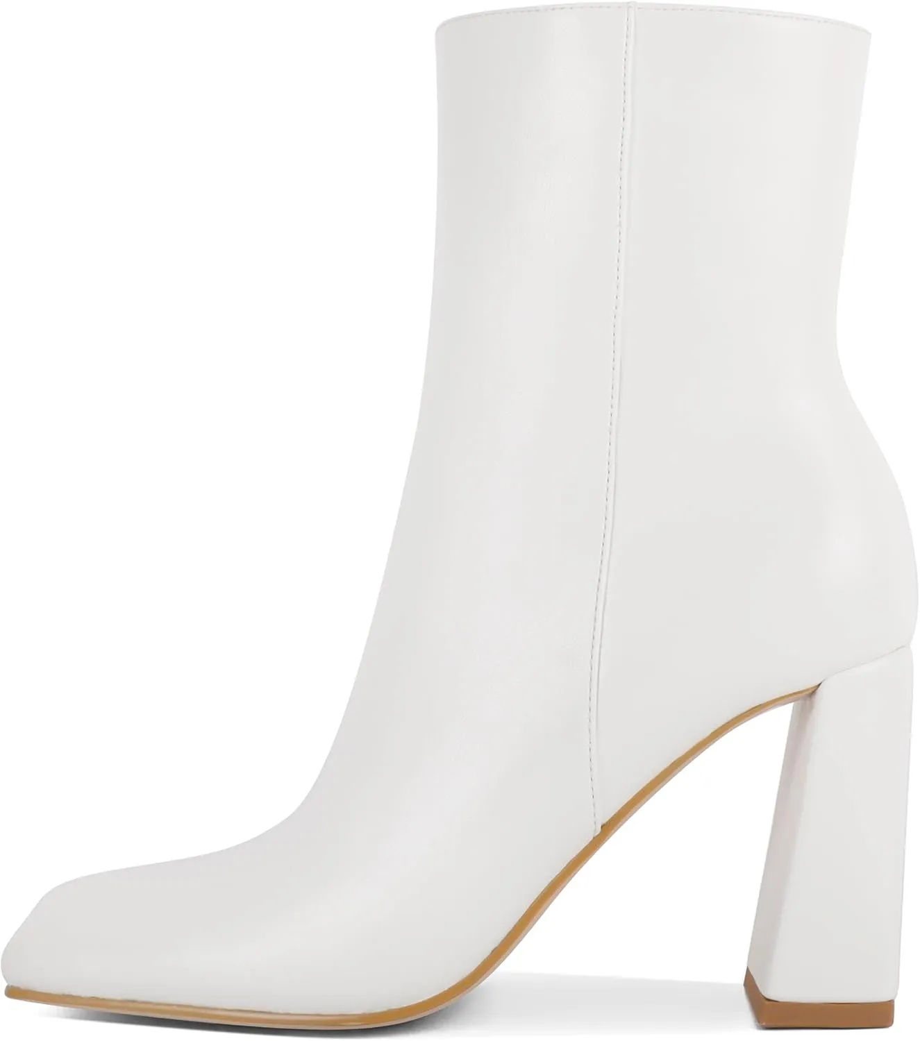 Eldof Square Toe Ankle Boots for Women Block Heel Chunky Gogo Boots High Heeled Short Booties Side Zipper 3 Inches