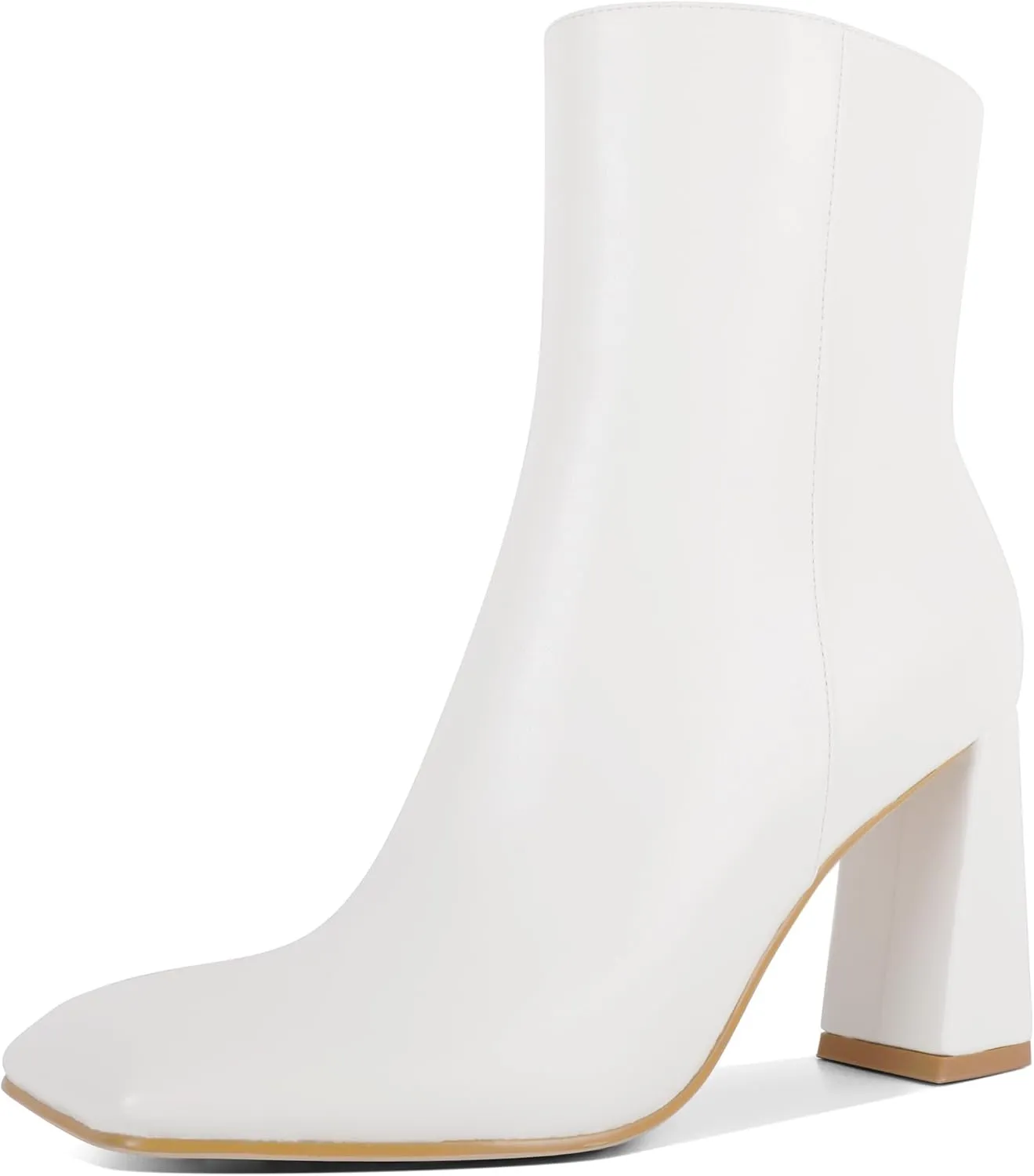 Eldof Square Toe Ankle Boots for Women Block Heel Chunky Gogo Boots High Heeled Short Booties Side Zipper 3 Inches