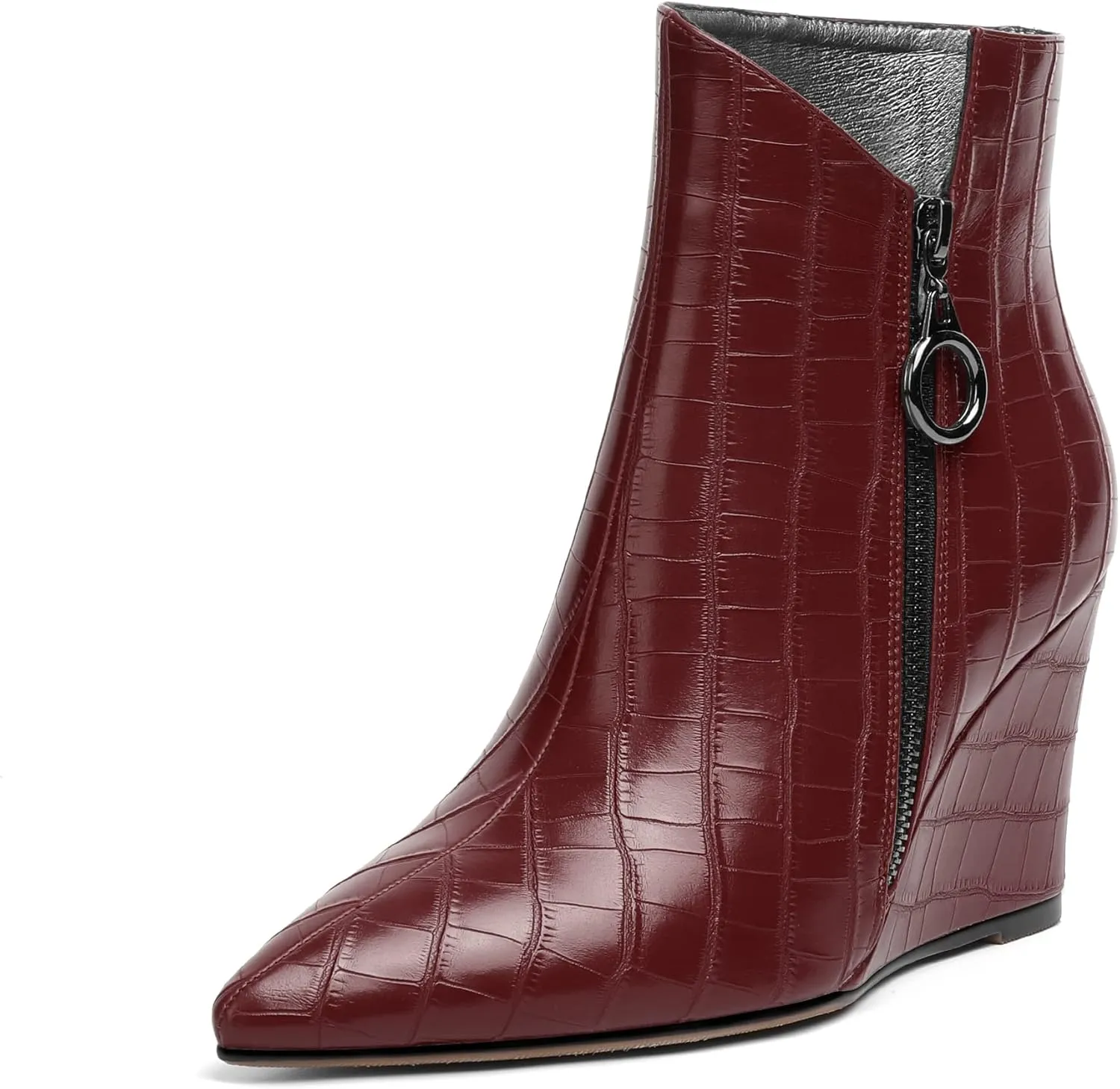 Eldof Wedge Heel Ankle Boots for Women with Zip Closure Pointed Toe Wedge Booties Party Dress Fashion Short Booties 3.5 Inch