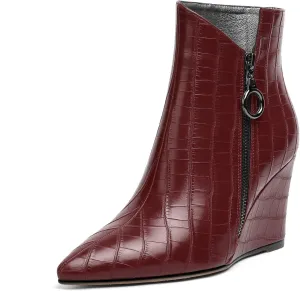 Eldof Wedge Heel Ankle Boots for Women with Zip Closure Pointed Toe Wedge Booties Party Dress Fashion Short Booties 3.5 Inch