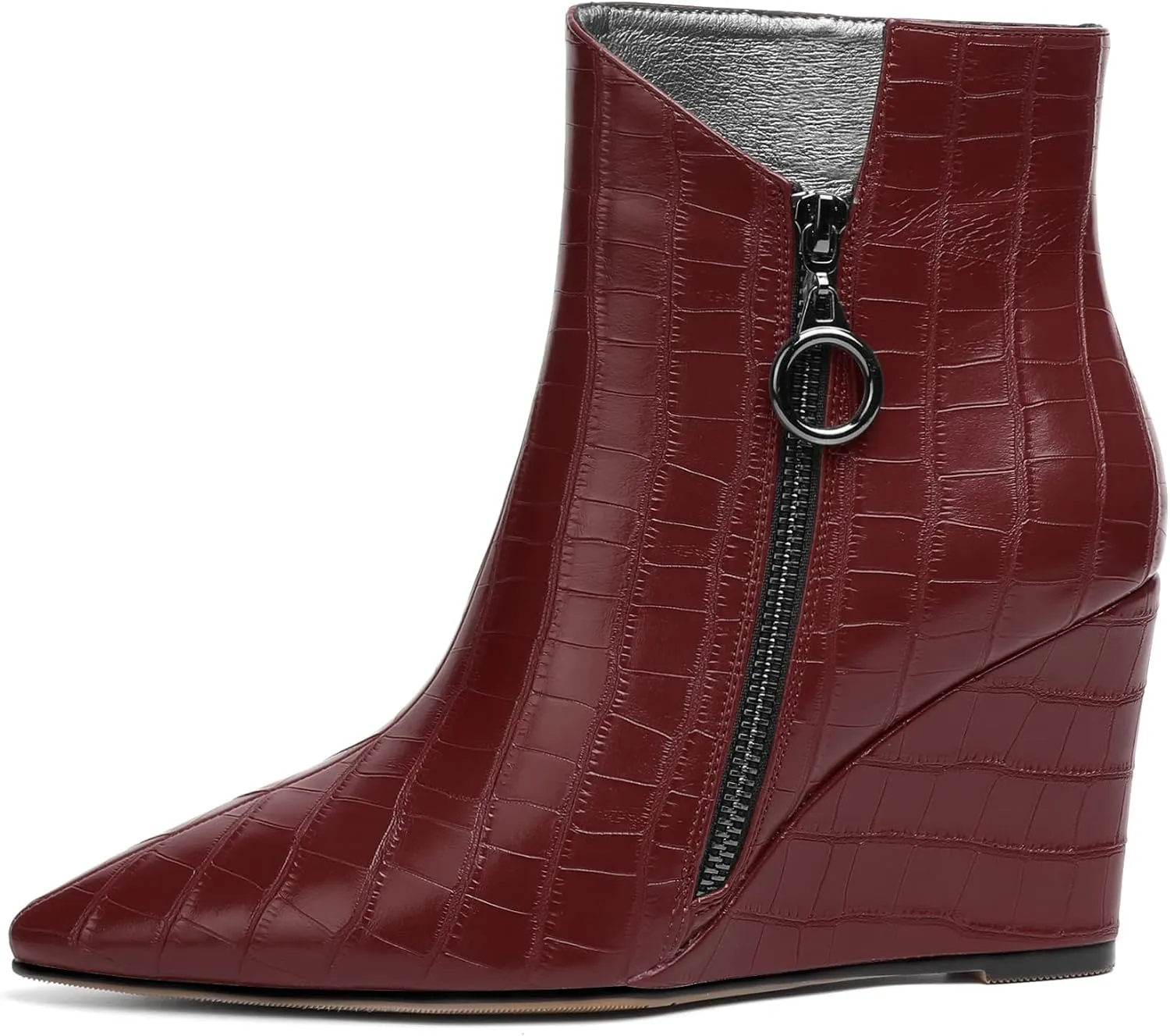 Eldof Wedge Heel Ankle Boots for Women with Zip Closure Pointed Toe Wedge Booties Party Dress Fashion Short Booties 3.5 Inch