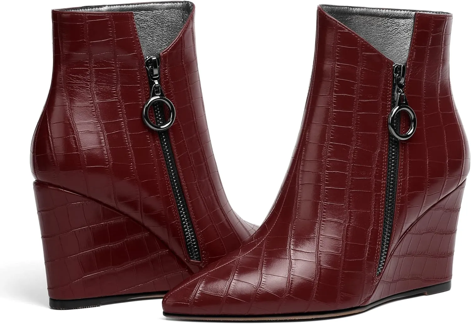 Eldof Wedge Heel Ankle Boots for Women with Zip Closure Pointed Toe Wedge Booties Party Dress Fashion Short Booties 3.5 Inch