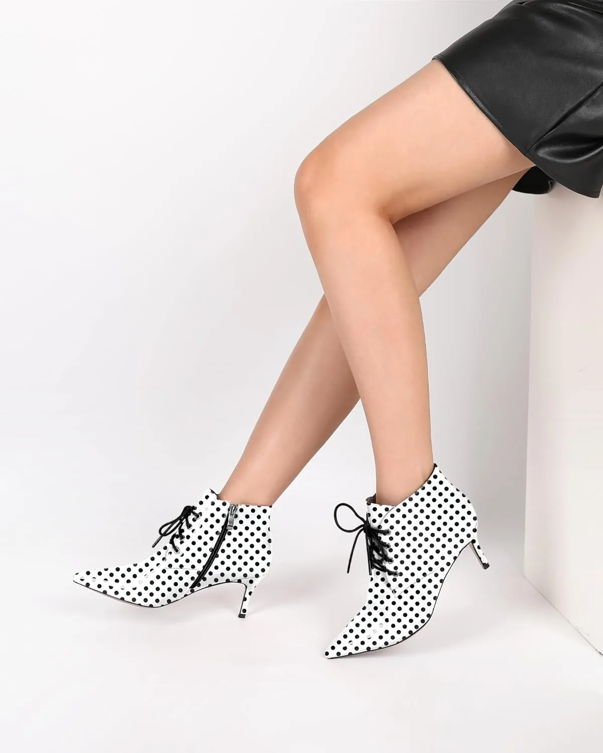 Eldof Women's Kitten Low Heel Ankle Boots Pointed Toe Lace Up Comfortable Walking Short Boots 2.5 Inches