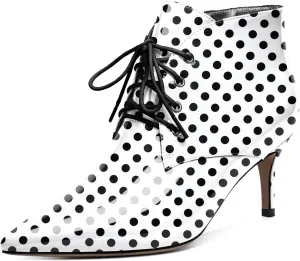 Eldof Women's Kitten Low Heel Ankle Boots Pointed Toe Lace Up Comfortable Walking Short Boots 2.5 Inches