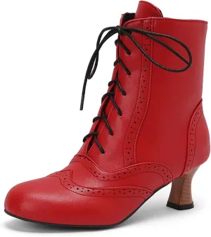 ErikenUrben Women Vintage Victorian Boots Lace up Renaissance Boots Witch Costume Shoes Zip