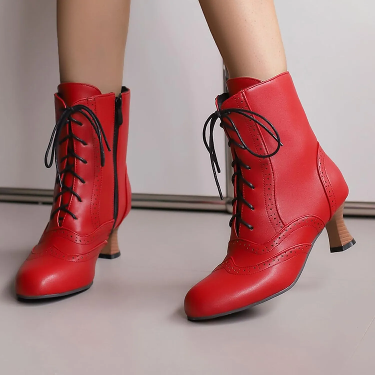 ErikenUrben Women Vintage Victorian Boots Lace up Renaissance Boots Witch Costume Shoes Zip