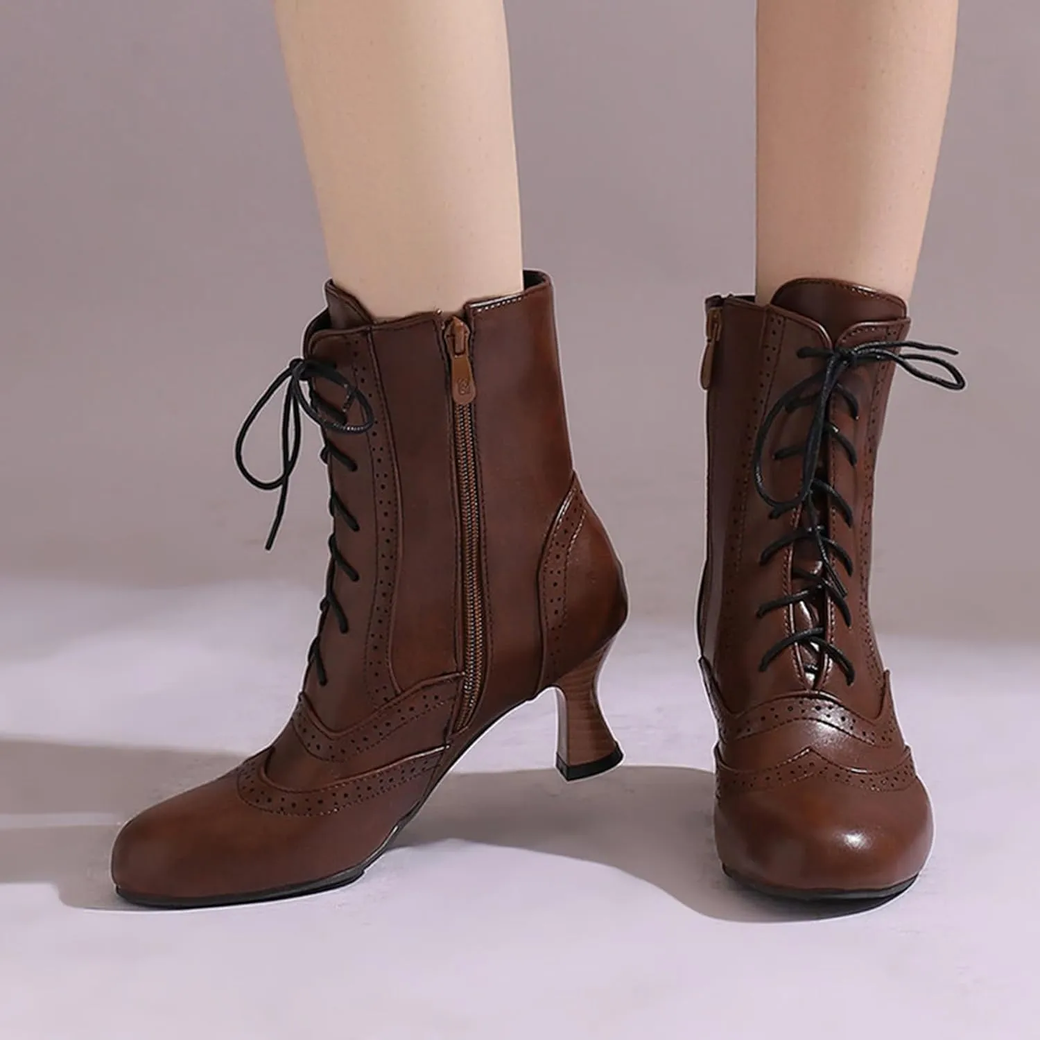 ErikenUrben Women Vintage Victorian Boots Lace up Renaissance Boots Witch Costume Shoes Zip